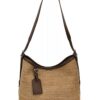 Leather Trim Woven Shoulder Bag